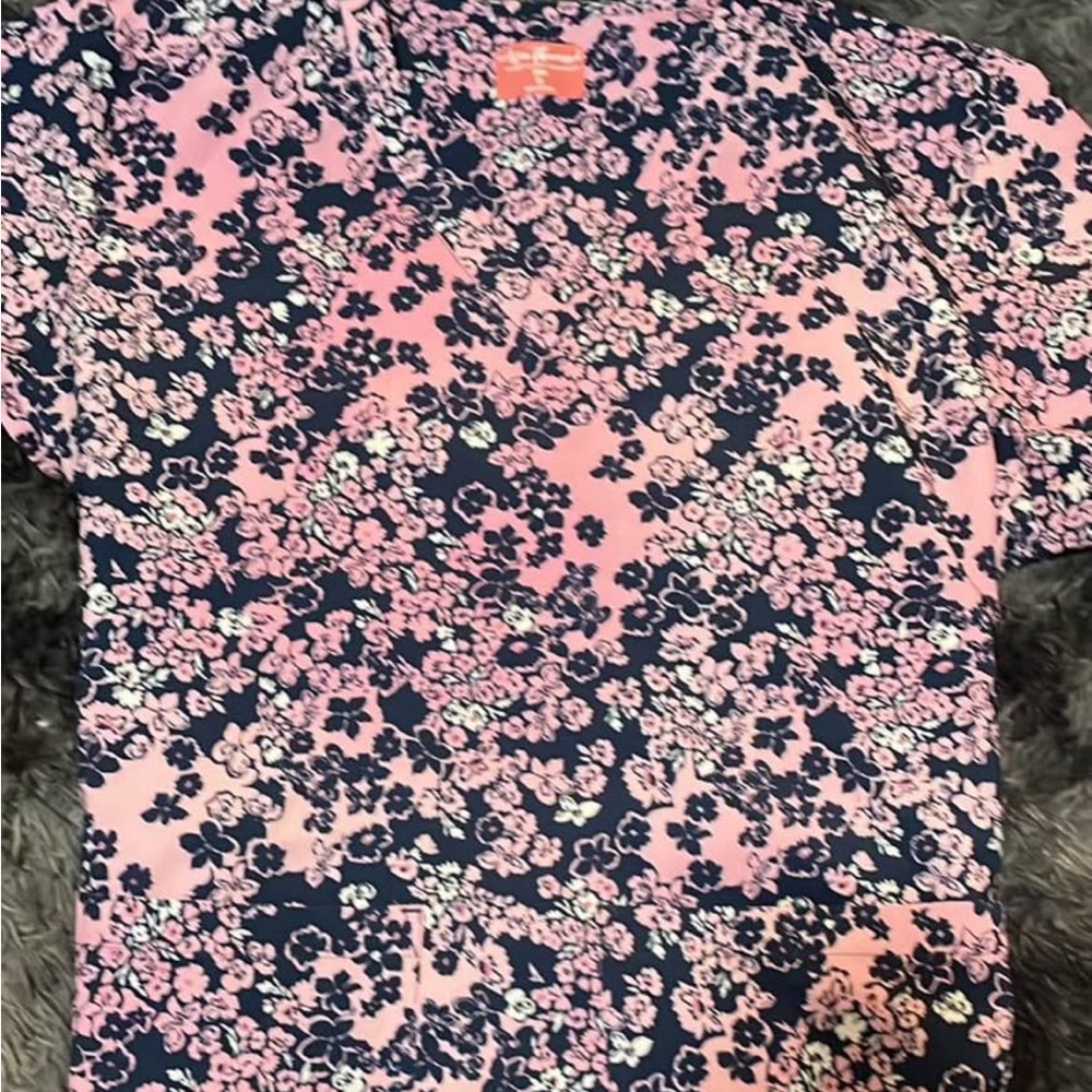 Floral Women's Short Sleeve Top - Pink and Black